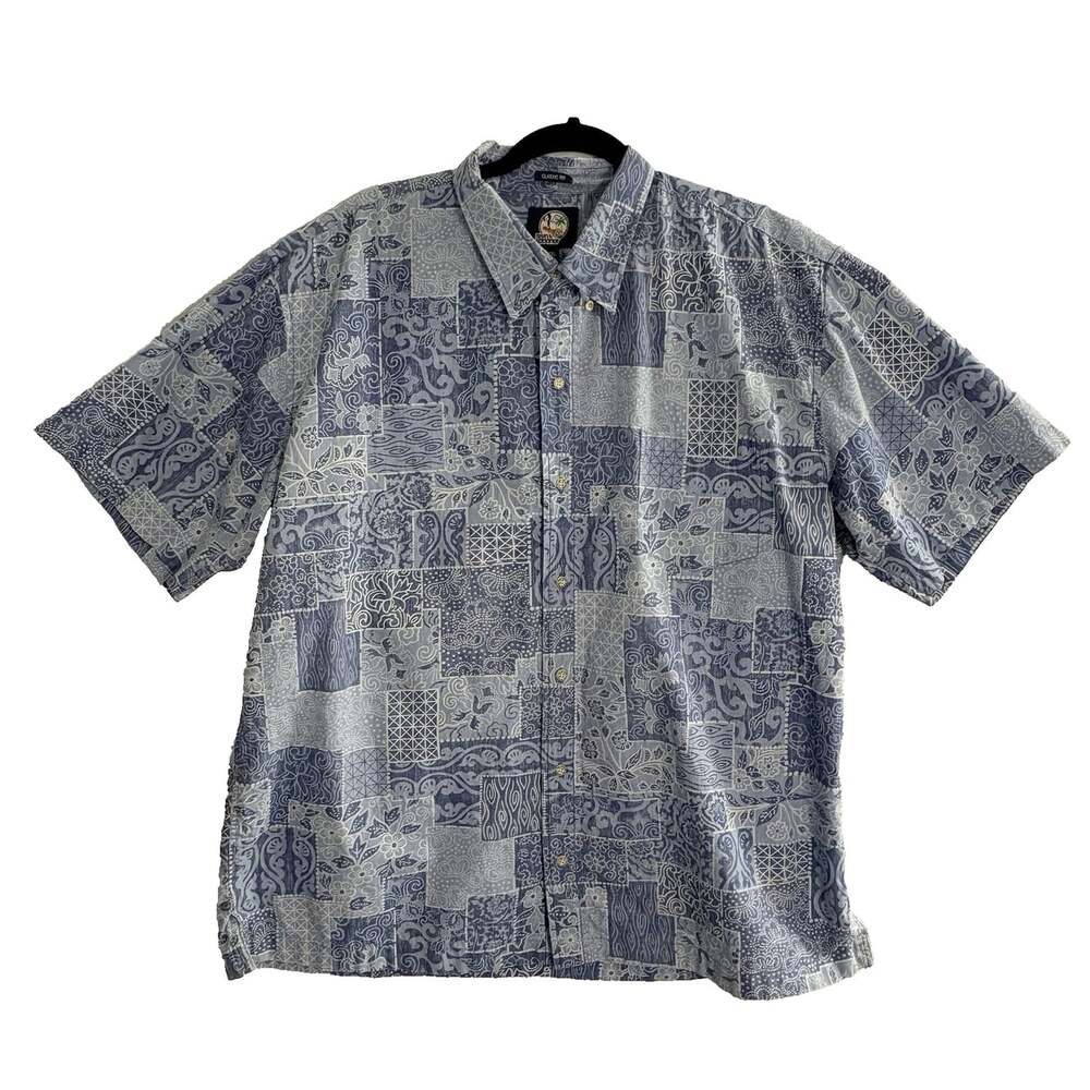 REYN SPOONER Men Button Front Short Sleeve Patchwork Top Sz 2xl Blue 20-10
